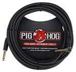 Pig Hog PCH20BKR Black Woven Instrument Cable 20 foot Right Angle Front View